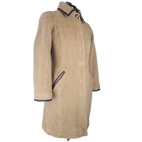 Coach Tan Mohair/Wool Brown Leather Trim Overcoat Sz XS - Picture 5 of 15